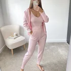 Весенние трикотажные женские комплекты, пикантный жилет с длинным рукавом, кардиганы на молнии, пальто, брюки с эластичным поясом, комплекты из 3 предметов, спортивные костюмы, спортивные костюмы