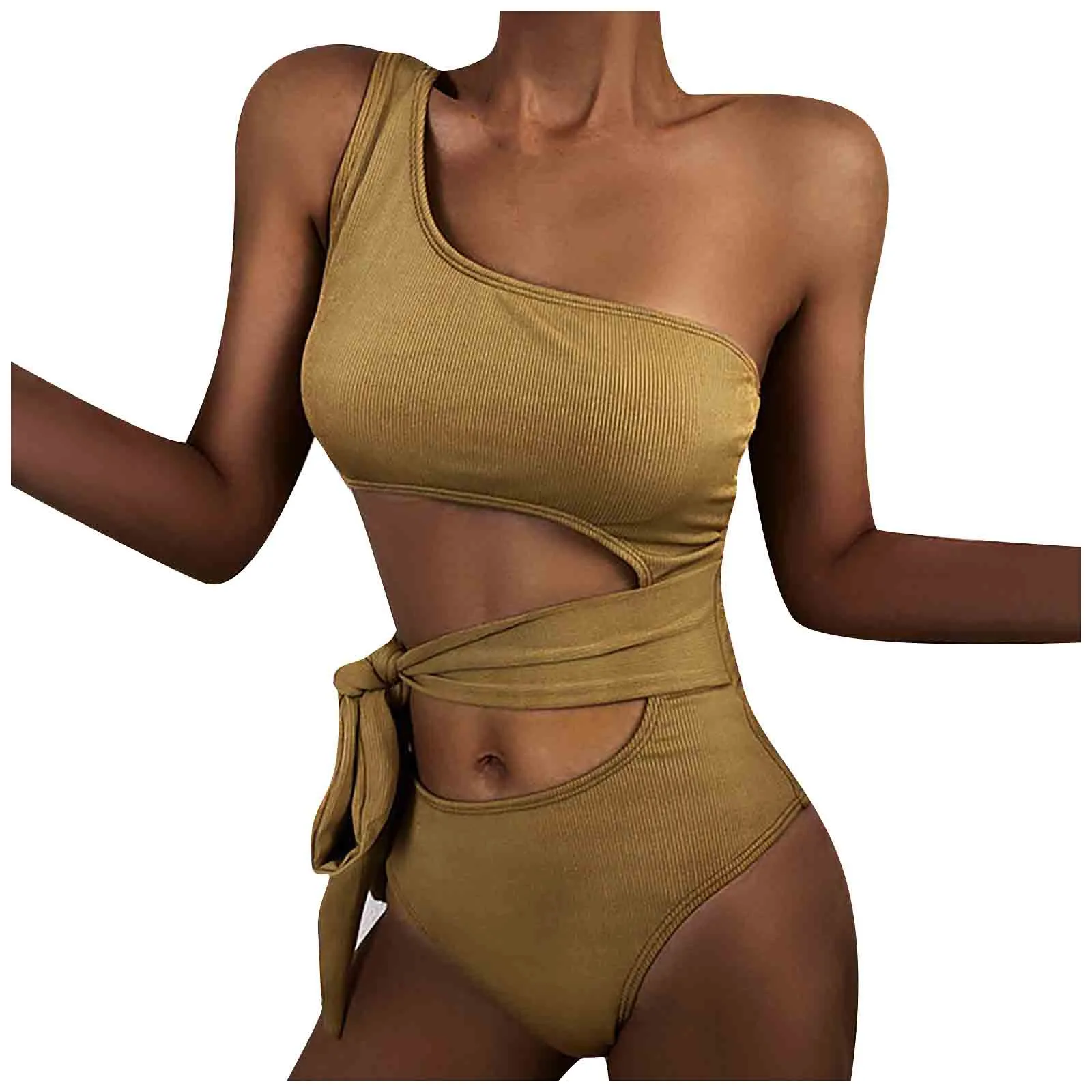 

Bikini 2021 Women Fashion Solid Hollow Out One-piece Swimsuit Bathing Suit Beach Swimwear Swim Suits Hollow Out kупальник женски