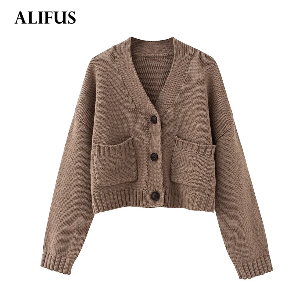 

Женский однобортный Кардиган Za, свободная короткая куртка-кардиган с высокой талией и перекрестной шнуровкой, мода 2020