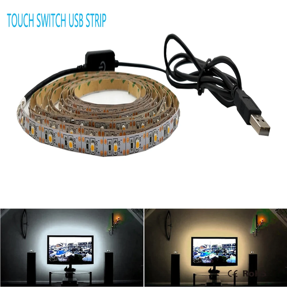 СВЕТОДИОДНАЯ лента SMD 2835 5 В 1 м 2 3 4 + сенсорный выключатель USB кабель мощность