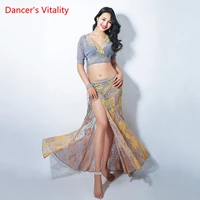 new women belly dance practice clothes costumes lace mopping skirtsexy v collar top 2pcs free delivery