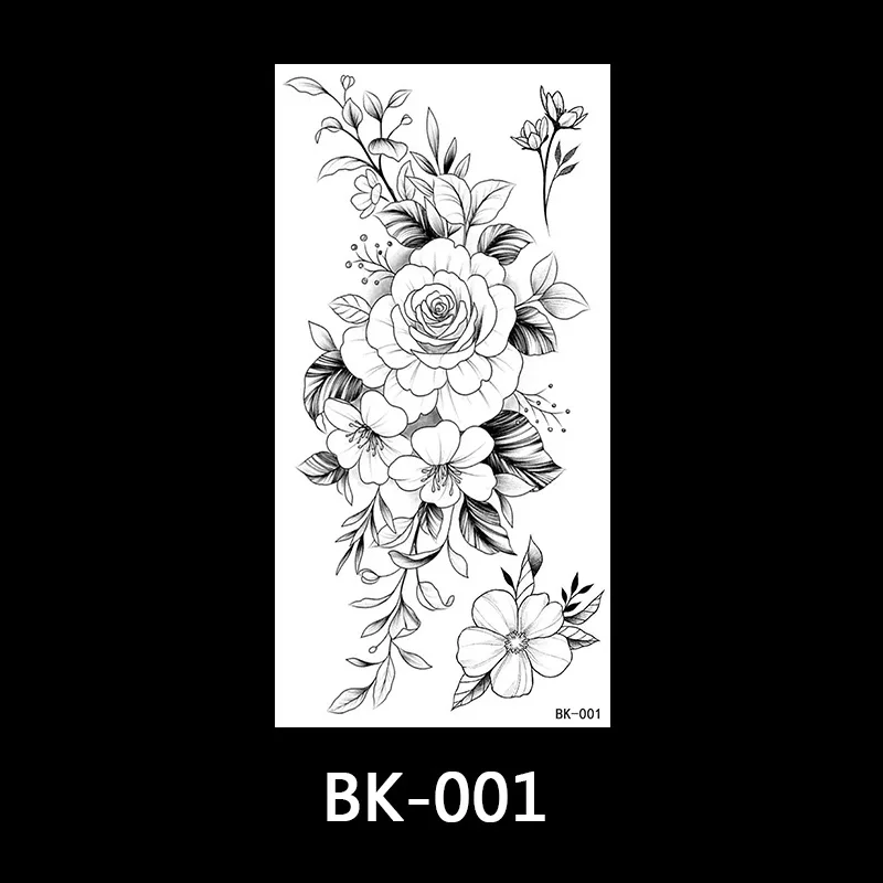 Waterproof Temporary Tattoo Sticker Peony Flower Snake Black Flash Tatoos Female Sketch Line Body Art Arm Thigh Fake Tattos Male images - 6