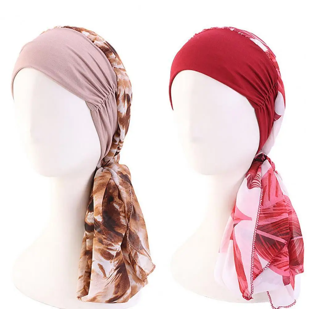 

Headscarf Sleep Hat Shirring Elastic Band Headscarf Cap Bonnet Hat Trendy Sleep Beanie Headscarf