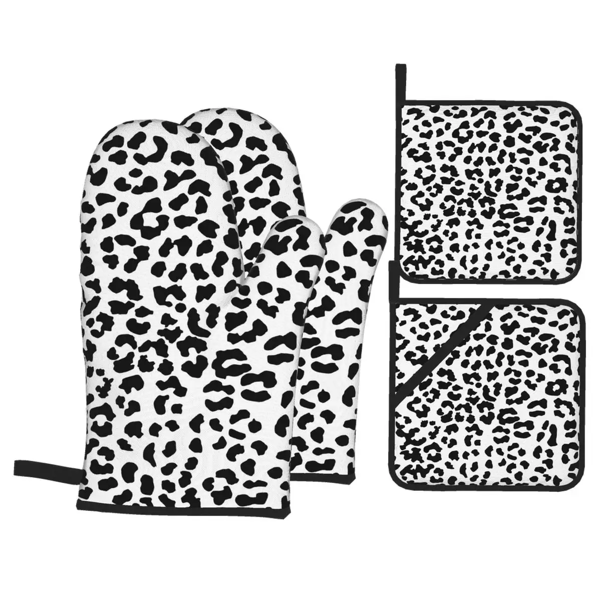 

4 шт. Кухня перчатки изоляционная прокладка Пособия по кулинарии перчатки для микроволновой печи черно-белый леопардовый для работы с горяч...