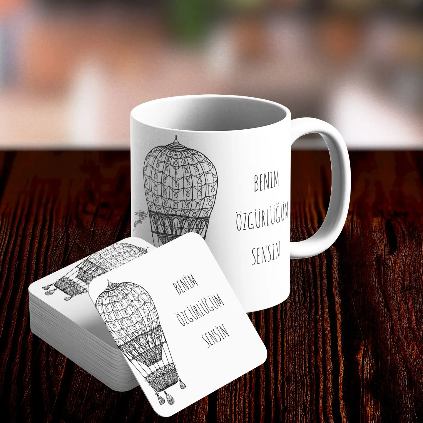 

Romantic Design Mug and Underlay Set-No30