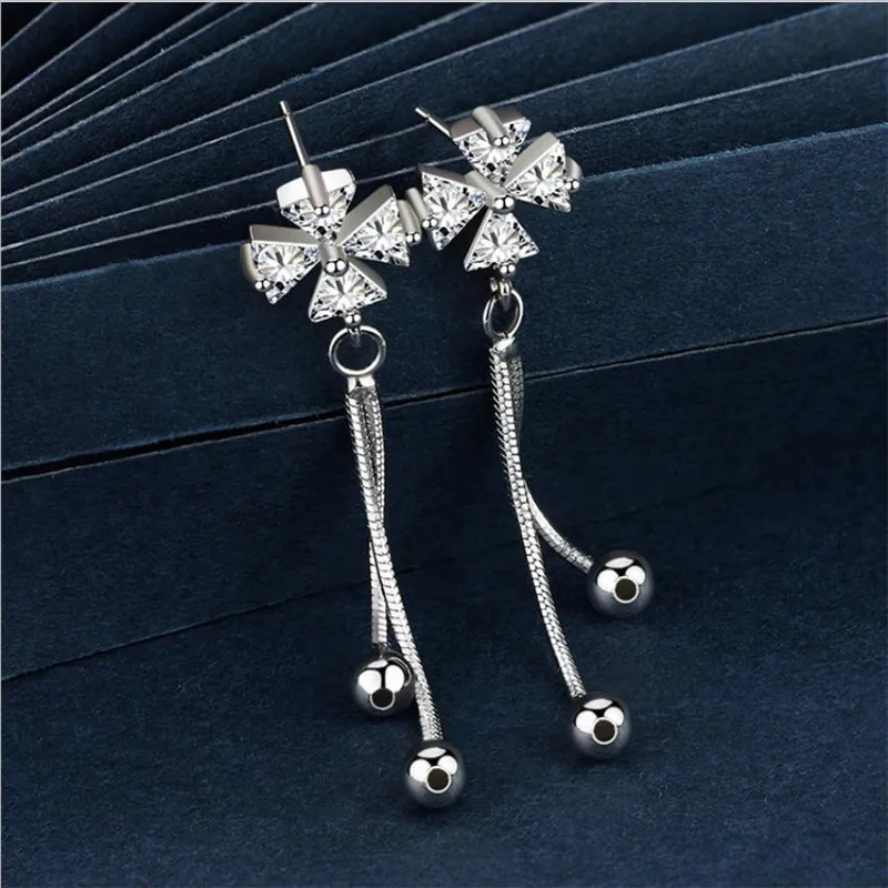 

Fashion Crystal Clover Drop Earrings Female Jewelry Top Quality Silver 925 Girl Tassel Earring Long Accessories Lady Birthday