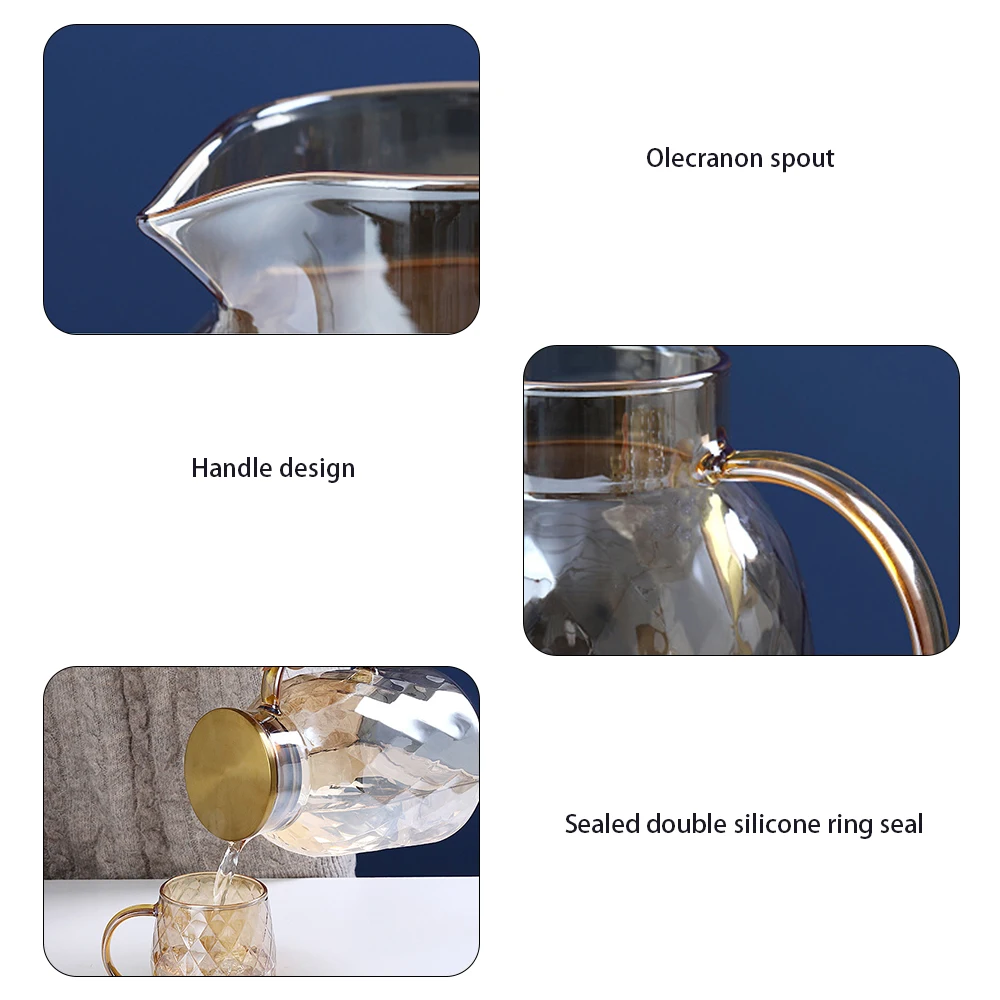 

Diamond Shape Glass Water Kettle With Lid Heat Resistant Glass Pot Water Carafe Heat-Resistant Teapot Set Water Kettle