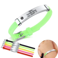 personalize kids medical alert id bracelet for baby girls boys silicone band with stainless steel tag custom emergency reminder