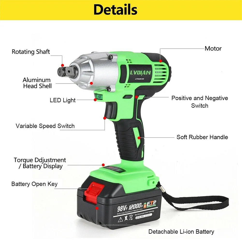 

Electric Tools Punching Brushless Practical Multifunctional Waterproof Screw Removing Cordless Impact Wrench Led Rechargeable