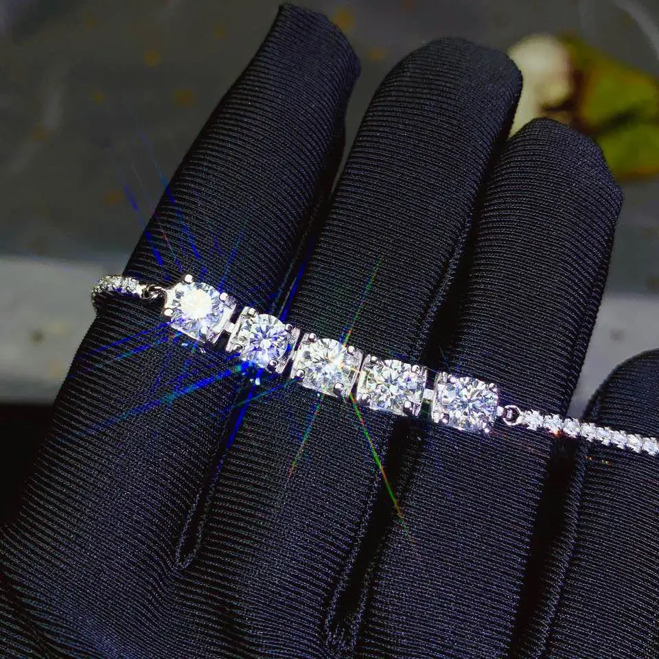 BOEYCJR 925 Серебряный 0.5ct 5 мм D цветной VVS Moissanite браслет для женщин тонкий Ювелирный Подарок на юбилей стиль