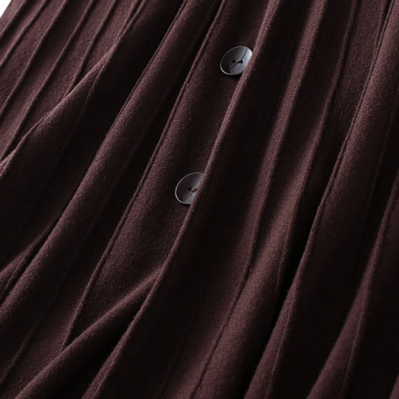 

Women Pleated Skirt Autumn And Winter High Waist Skirt Stretch Single-breasted Knit Skirt Solid Color Skirt