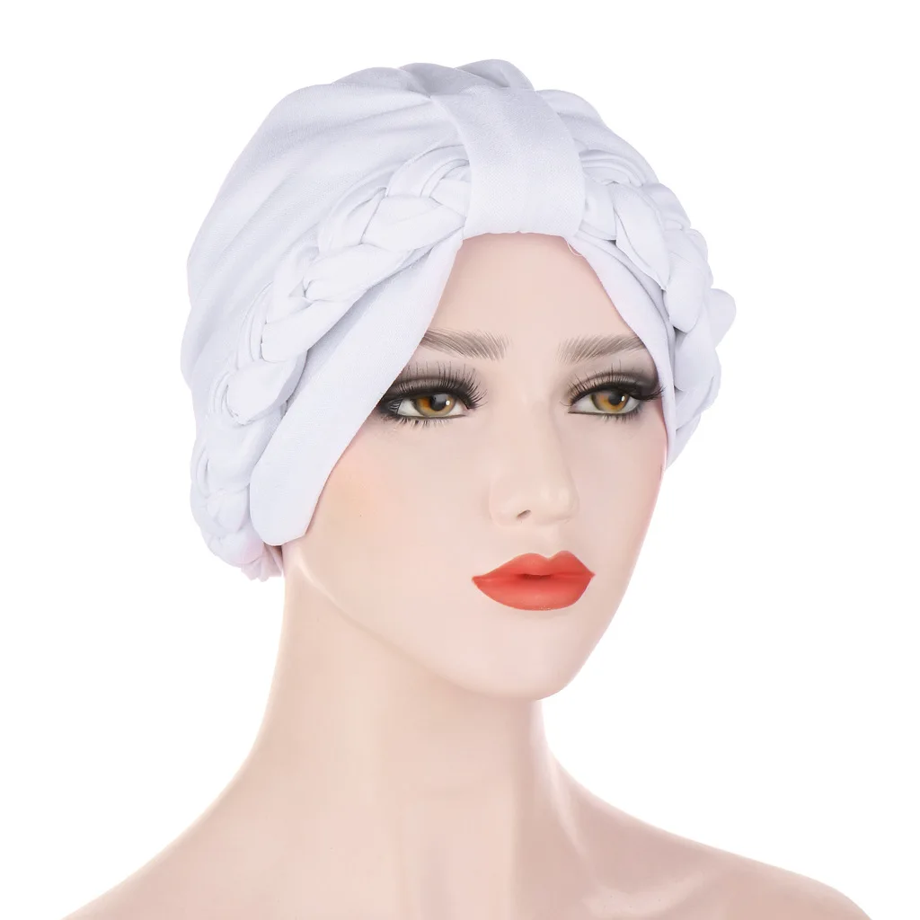 

Solid color braided square headband hat fashion hat Muslim Pullover hat