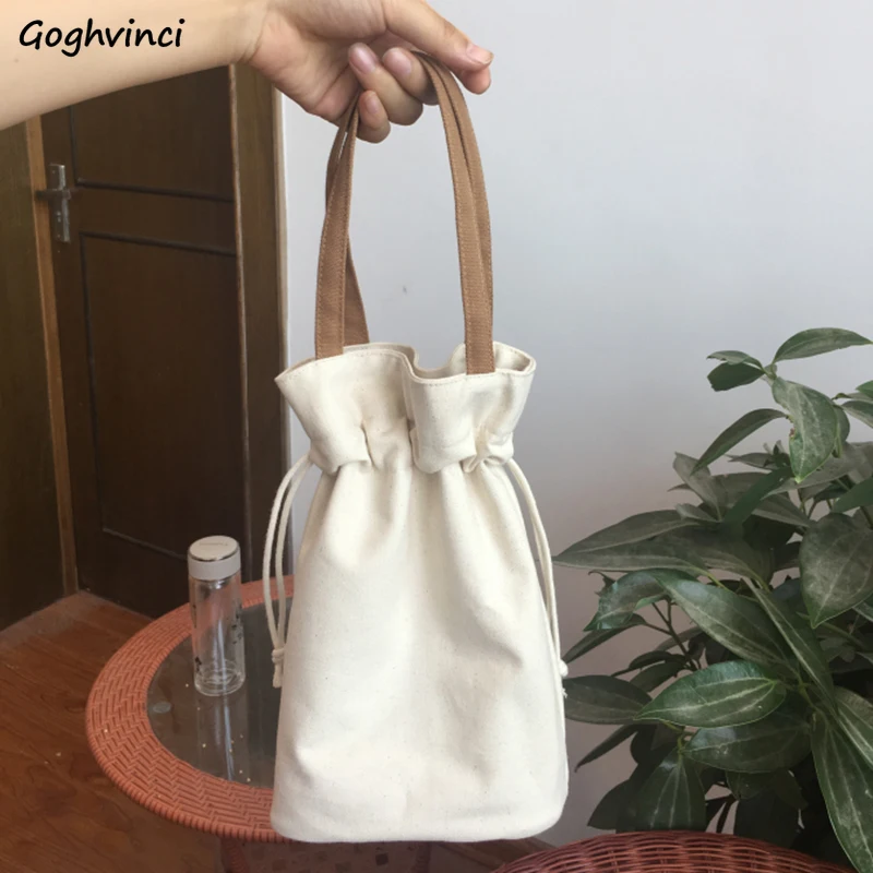 

Top-handle Bags Women Drawstring Canvas Bag Solid Storage Handbag Designer Big Capacity Portable All-match Bucket Pouch Trendy