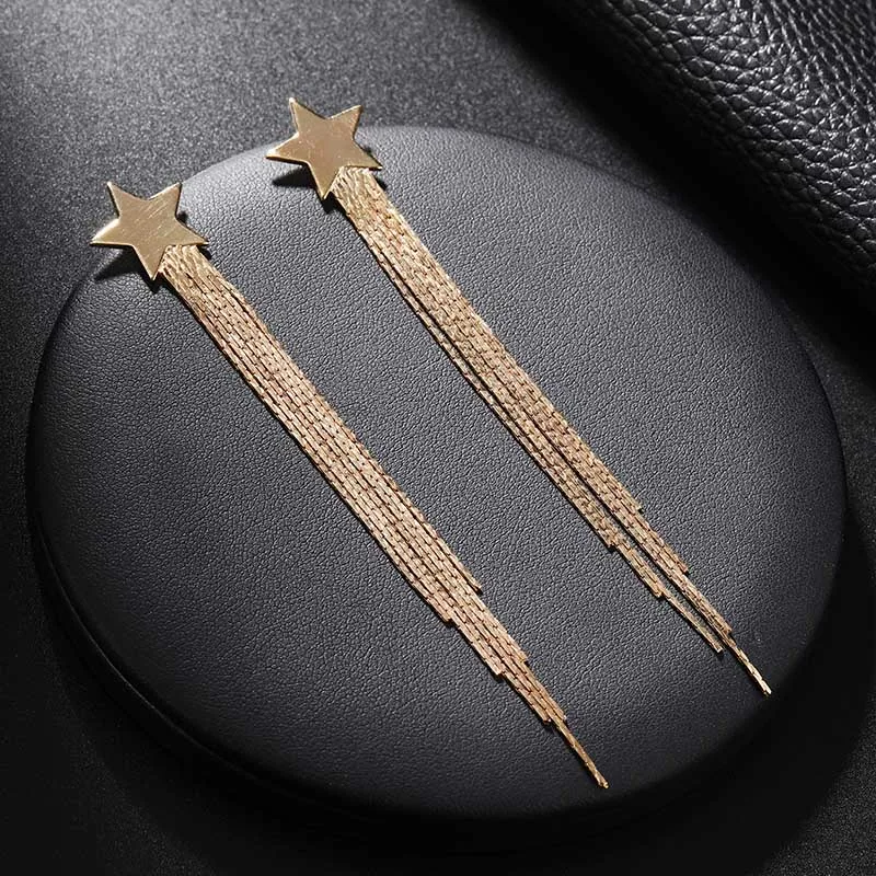 Хит продаж корейские серьги пентаграмма длинные висячие с кисточками для женщин