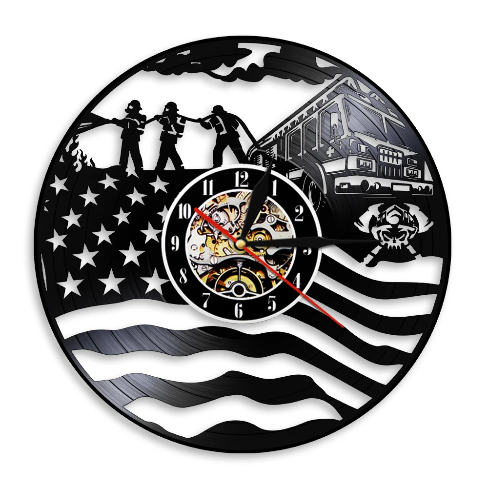 

Настенные часы с виниловой пластиной, дизайнерские крестообразные часы для защиты от пожаров и спасения, с изображением шлема, флага США