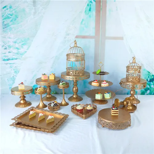 Tobs metal gold cake stand set for wedding cup cake holder decorating tools candy bar stand tray suppliers - Цвет: 17pcs