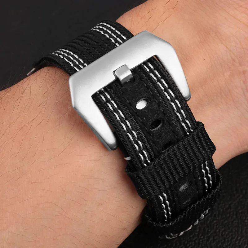 High quality canvas watchband for Panerai pam00984 985 sneaking 441 fat sea series nylon canvas Leather Wristband 24mm26mm strap