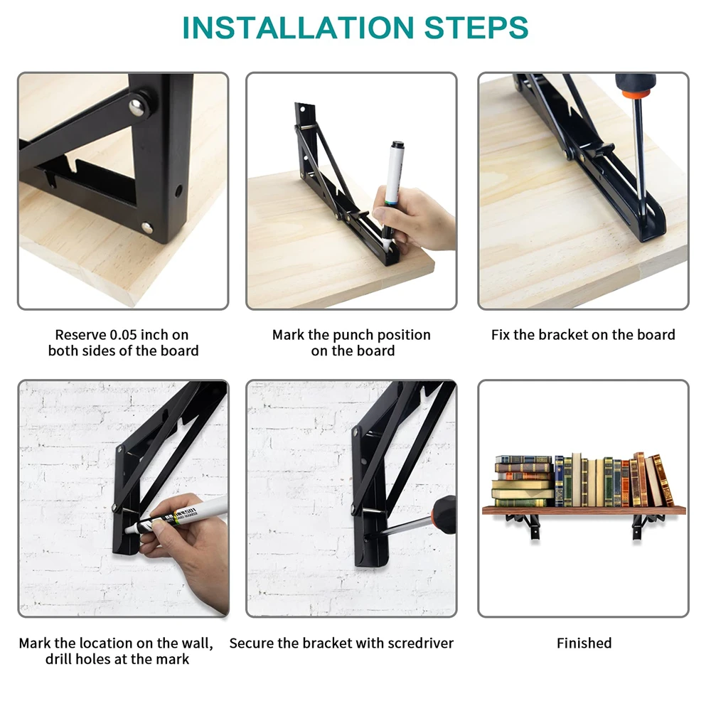 16'' Folding Shelf Brackets Heavy Duty Stainless Steel DIY Wall Mounted Bracket Space Saving for Table Work Bench(2pcs) |