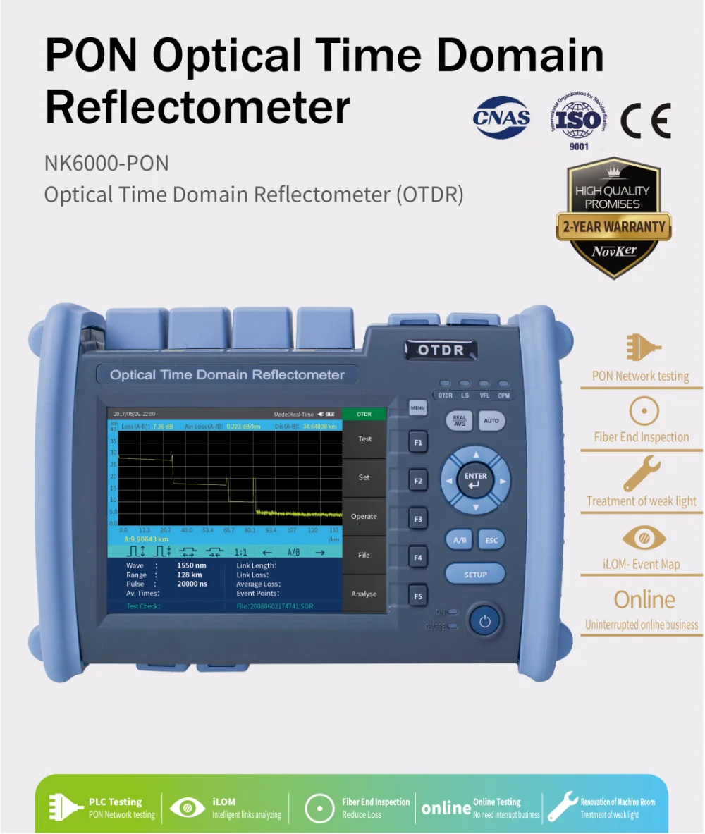 

Отражатель времени NOVKER NK6000 PON OTDR VFL OPM, источник света 1310/1550/1625 нм 38/35/35 дБ