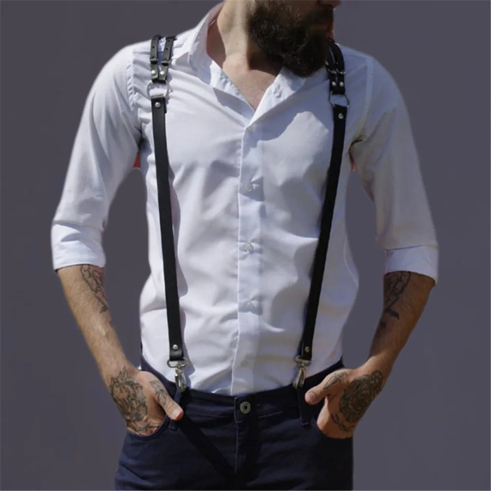 

Male PU Leather Harness Gay Outfit Wear Clubwear Goth Bondage Restraints Kit Bulldog Sexy Exotic Lingerie Pole Dance Men Vest