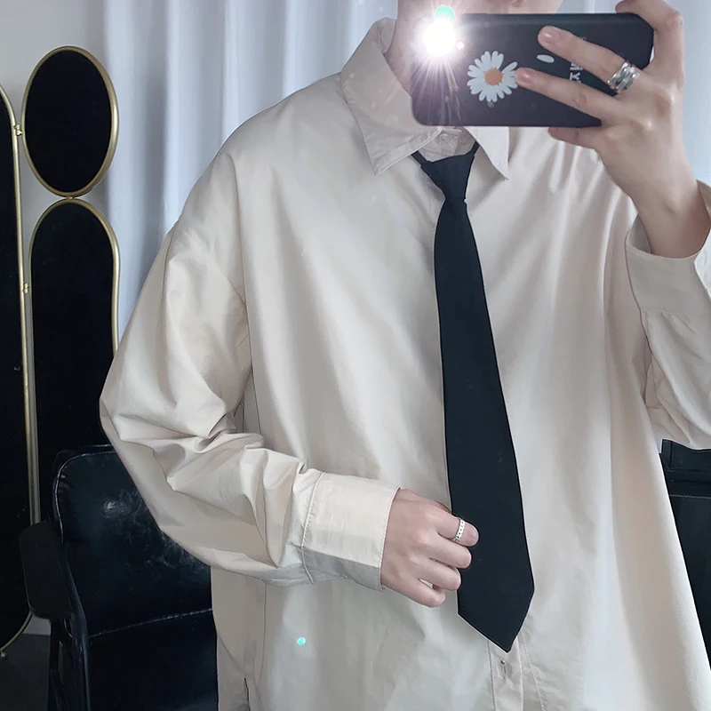 

Casual Loose Shirts Korean Style Hawaiian Harajuku Long Sleeve Oversize Button Up Shirt Camisa Hombre Men's Clothing DB60SH