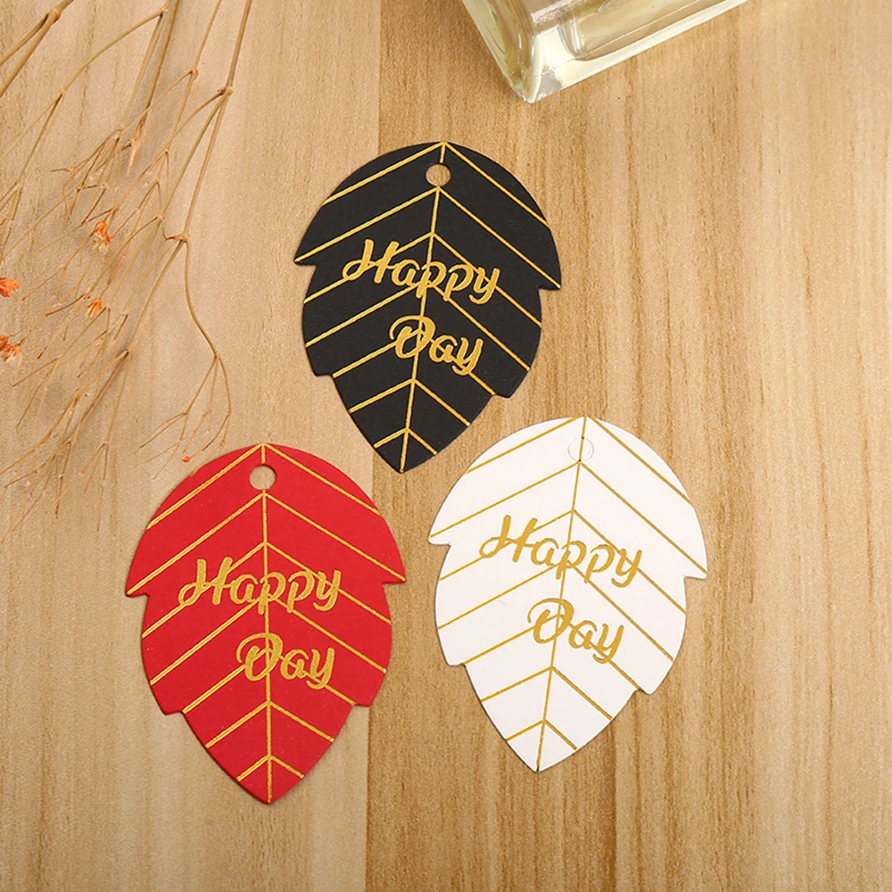 

100PCS Gold Stamping Paper Gift Tags Thank You Hang Leaves Label Party Decor Happy Birthday Valentine's Day Decoration DIY Label