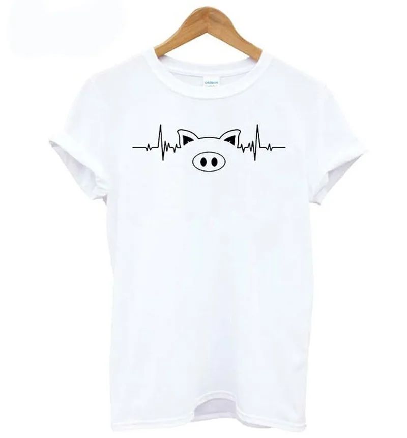 

Women T Shirt Pig Heartbeat Print Tshirt Women Short Sleeve O Neck Loose T-shirt Ladies Summer Causal Tee Shirt Clothes Tops