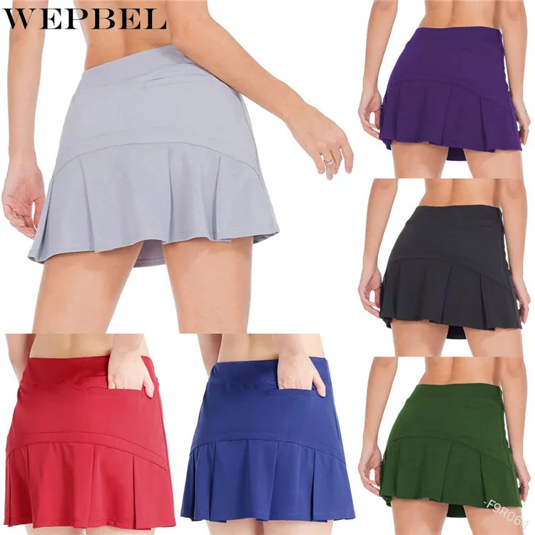 

WEPBEL Skirt Women's Casual Solid Color Pleated Skirt Summer Fashion High Waist Slim Pocket Mini Skirt