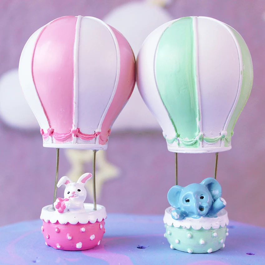 

Hot Air Balloon Elephant Rabbit Figurine Ornament 9x5cm Cake Decoration Birthday Wedding Dessert Table Decoration Toy Gift