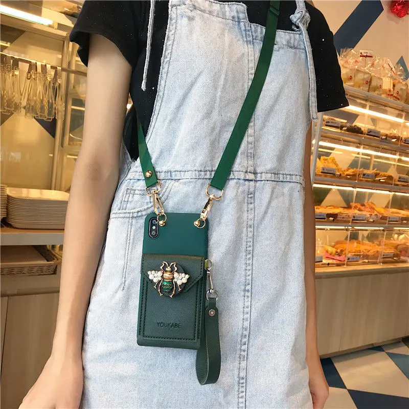 

Bee holder coin purse Apple 11pro mobile phone shell xsmax crossbody iphone7/8plus lanyard 6s/xr