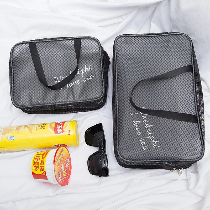 New 2 PCS Waterproof Portable Swimming Storage Bag Transparent Handbags Wash Bags Cosmetic Travel Sack Dry Wet Mesh Net Pool