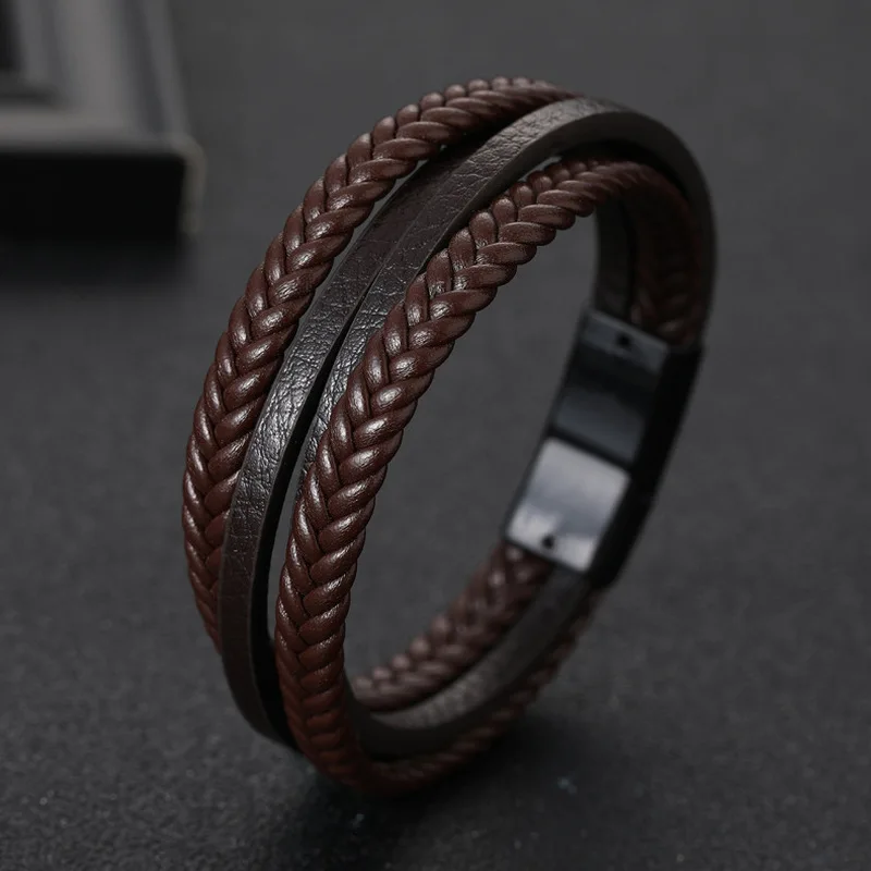 Классический кожаный браслет мужские браслеты с магнитной застежкой плетеный