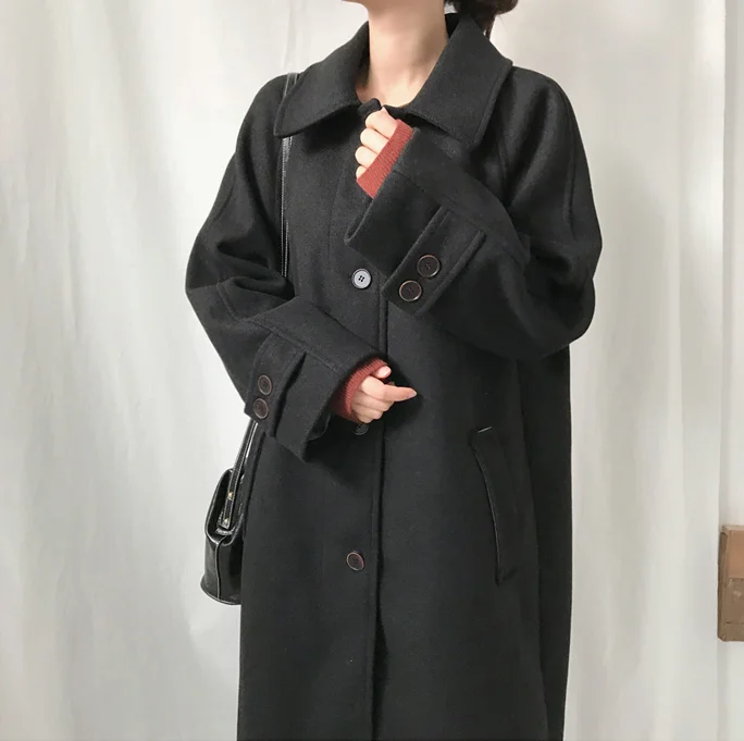 

Autumn Winter Oatmeal Color Woolen Coat 2020 New Fashion Women's Mid-Length Overcoat Vintage Wild Female Windbreakers