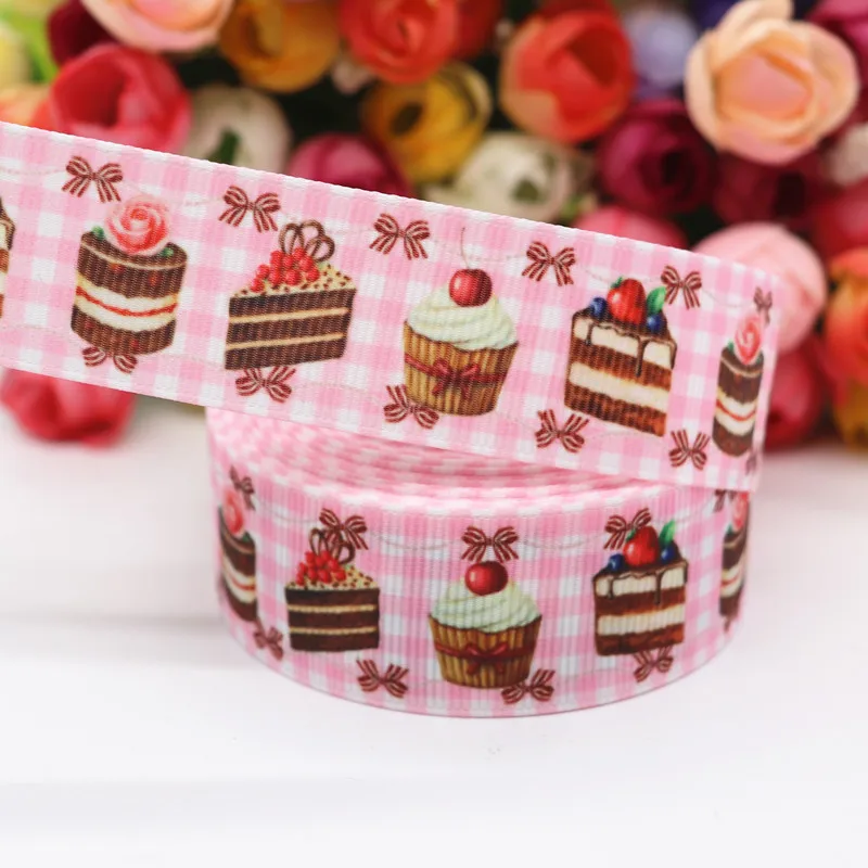 10 ярдов 1 'ཕ мм фрукты/торт Печать Grosgrain ленты для волос луки DIY материалы