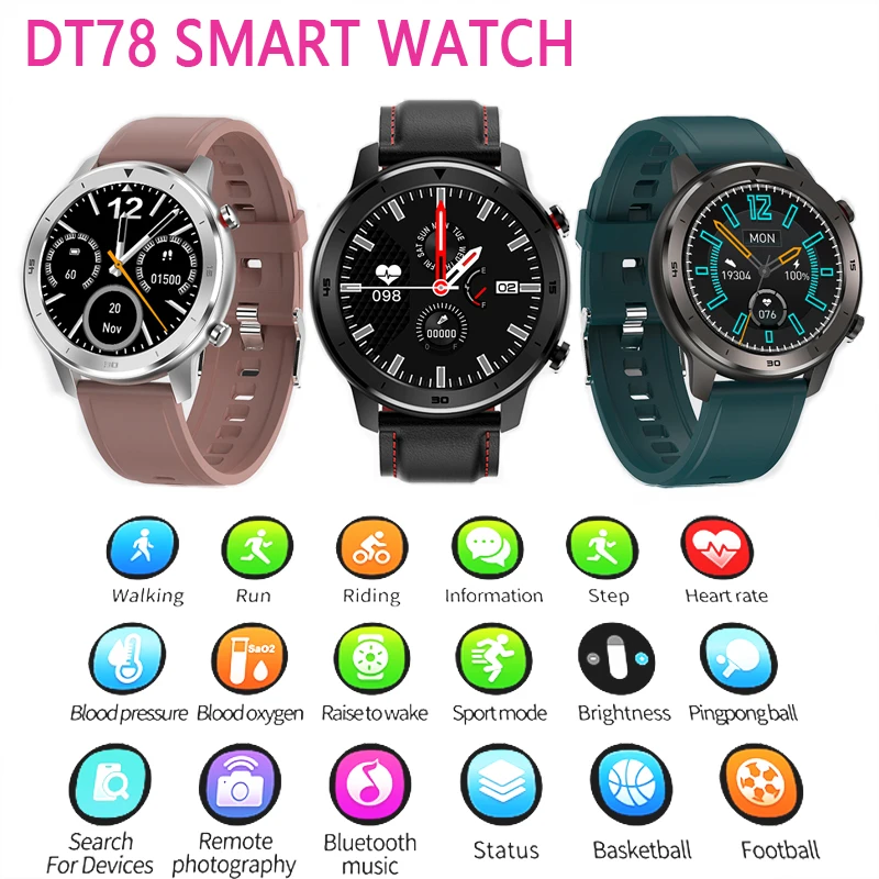 

DT78 Smart Watch Men Women Heart Rate Monitoring Sports Smart Bracelet Wearable Devices smart watch men