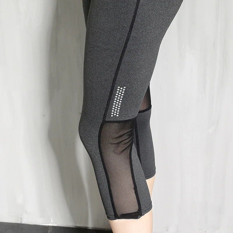 

Women Yoga Calf-Length Pants Hollow Splice Tight Mesh Fitness Leggings Cropped Trousers Female Home Sport Clothing Running Gym