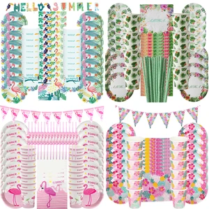 Луо Гавайи вечерние пальмовых листьев одноразовая посуда Фламинго День рождения вечерние поставки тропических Свадебная вечеринка вечерние украшения стола