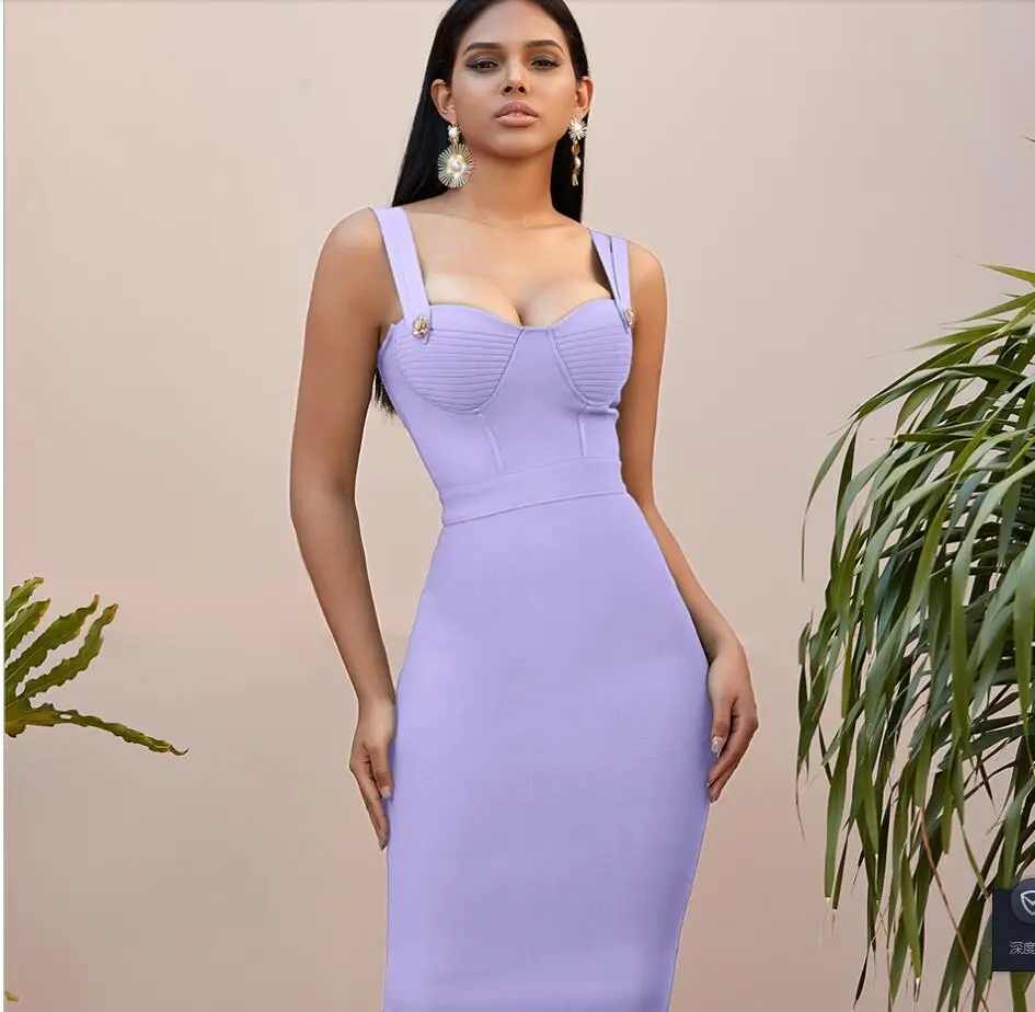 

KLEEZY 2021 Summer Women Bandage Dress Sexy V Neck Strap Backless Celebrity Evening Party Dress Women Bodycon Dress Vestidos