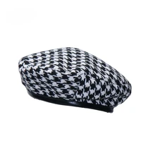 new autumn winter plaid beret hats for women french berets fashion female houndstooth berets black berets with adjustable rope