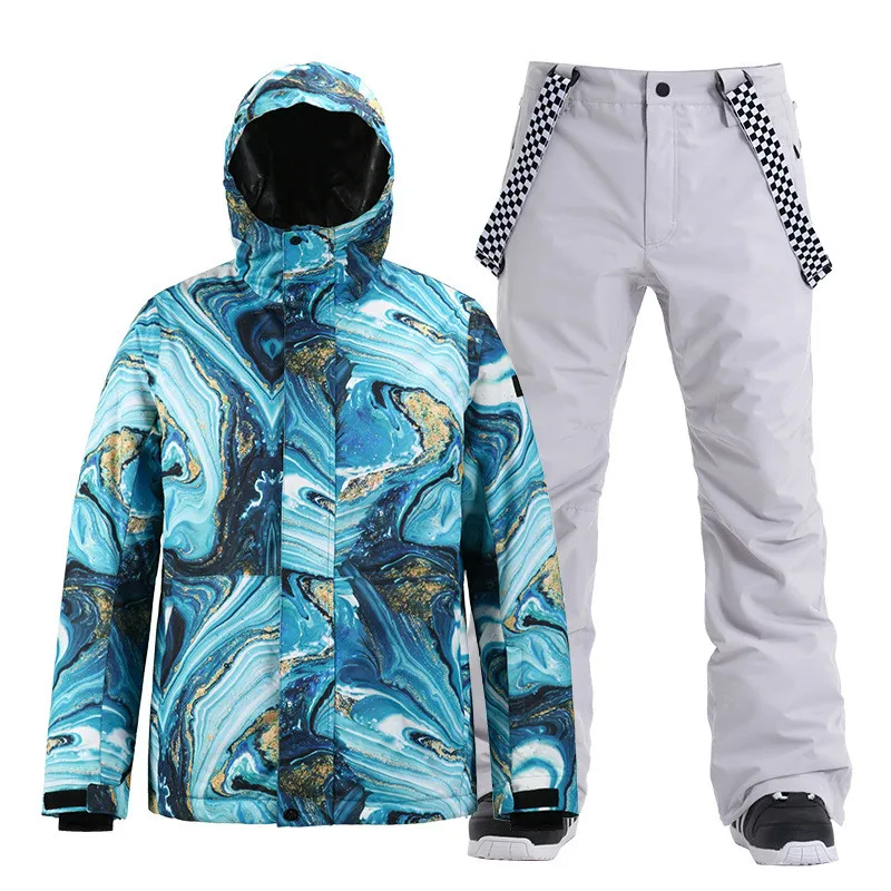 Зимний лыжный костюм мужской теплый водонепроницаемый ветрозащитный шпон