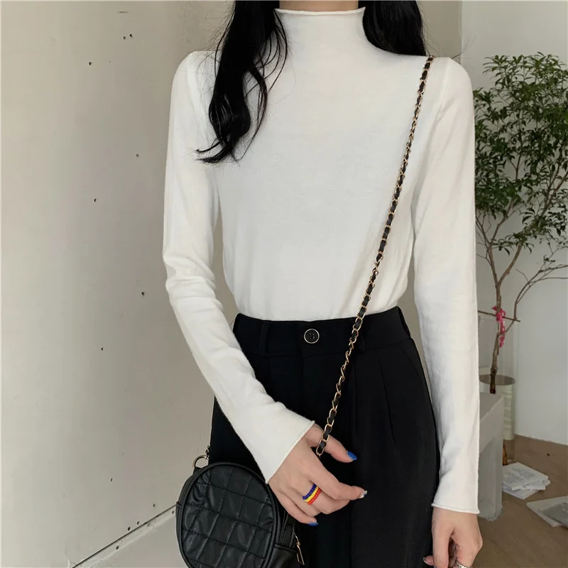 

New Knitwear in Early Autumn Women's Thin in 2021 Korean Soft High Neck Long Sleeve Bottomed Shirt Versatile Temperament Top