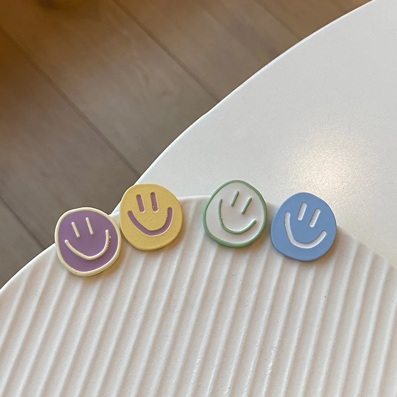 1 пара милые металлические асимметричные серьги-смайлики серьги с милой улыбкой
