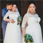 Винтажные кружевные свадебные платья с кристаллами для беременных женщин полурукава прозрачная горловина цвета слоновой кости