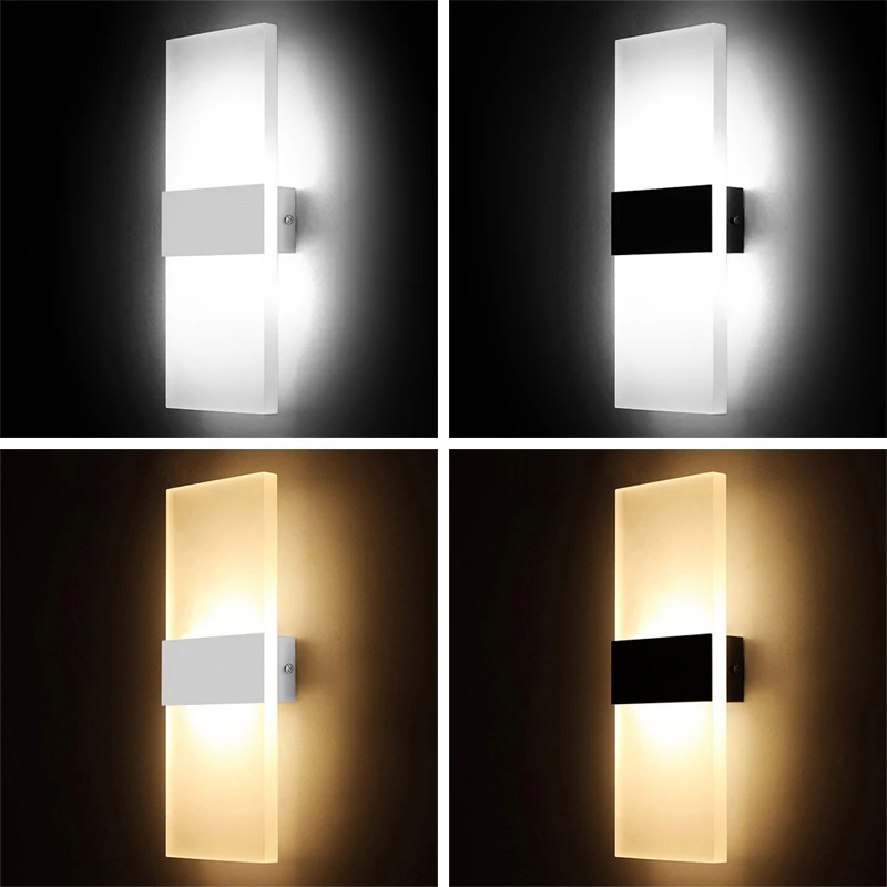 

Iron + Acrylic White Black Wall Lamp Modern 90-260v Painted Led Wall Light Bedroom Bathroom Wall Lamps for Living Room Wandlamp