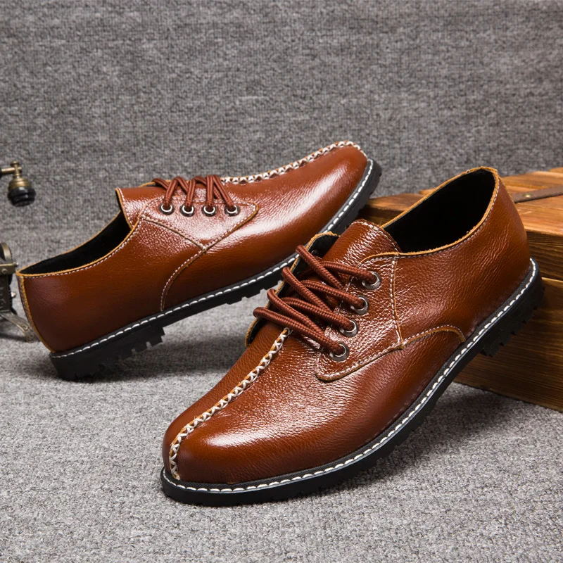 Мужские повседневные кожаные туфли коричневые оксфорды из коровьего спилка на