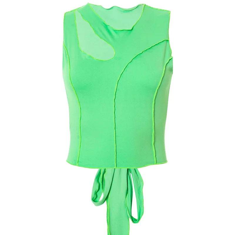 

2021 Y2K Women's Tank Tops Bright Line Vintage Sleeveless Vest Hollow Out Fashion Aesthetic Beach Harajuku Streetwear For Summer
