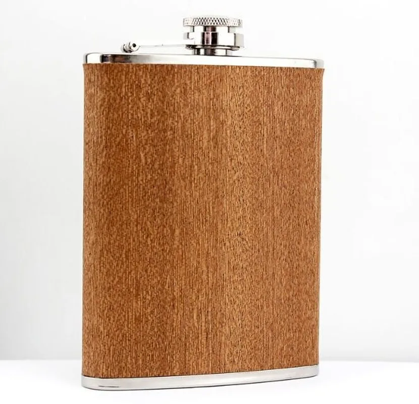 

Creative 8 Oz Stainless Steel Hip Flask Wooden Whiskey Wine Bottle Retro Alcohol Pocket Flagon With Box For Gifts