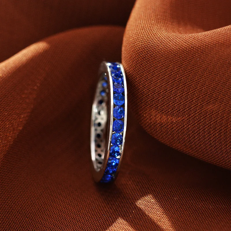 

Fashion 100% 925 Sterling Silver Ring Created Sapphire High Carbon Diamond Gemstone Wedding Party Rings For Women Fine Jewelry