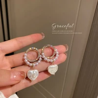 925 silver needle korean light luxury simple ins super fairy diamond ring freshwater pearl love earrings