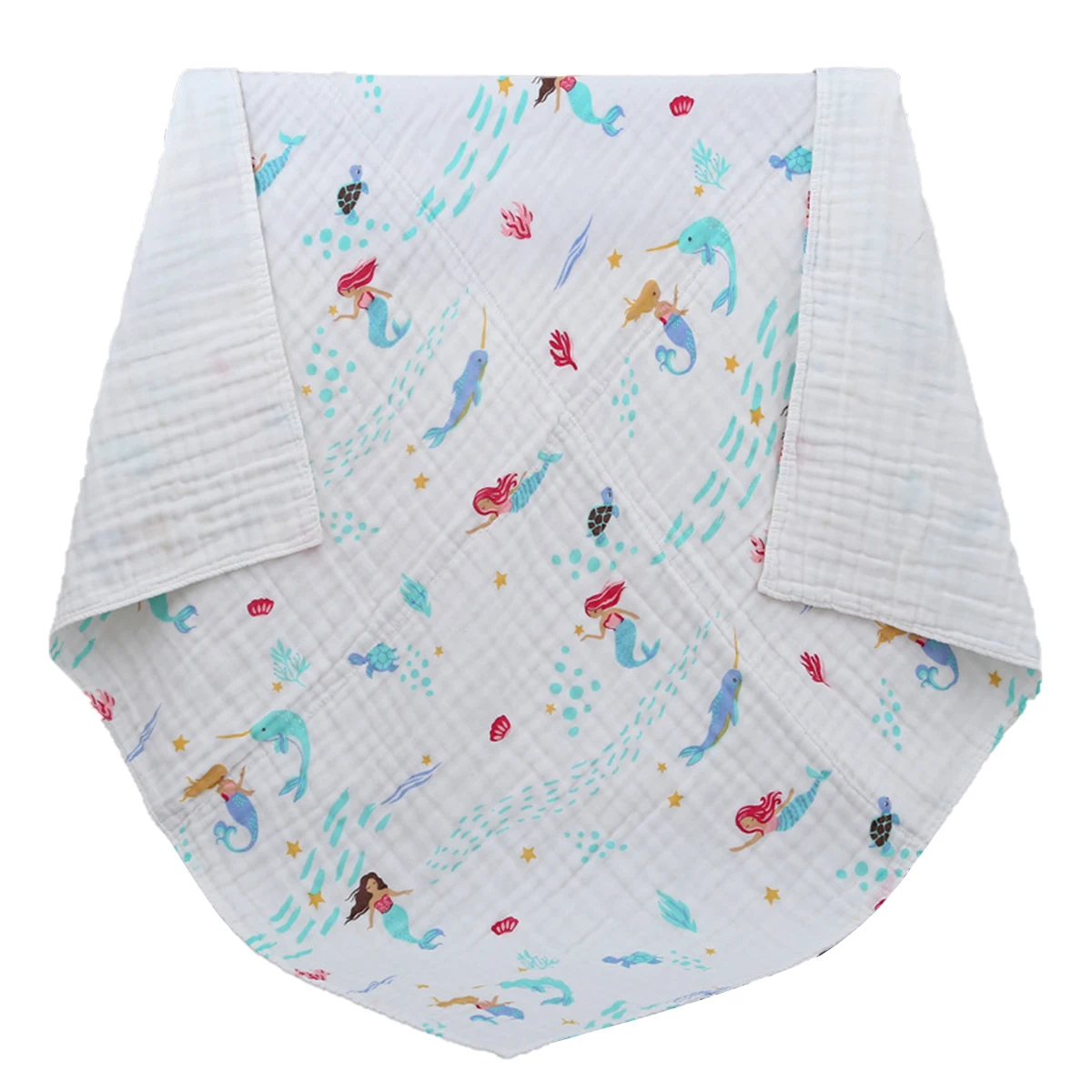 

Детское мягкое дышащее банное полотенце, 6 слоев марлевого одеяла с принтом русалки, для новорожденных мальчиков и девочек, 110 х110 см